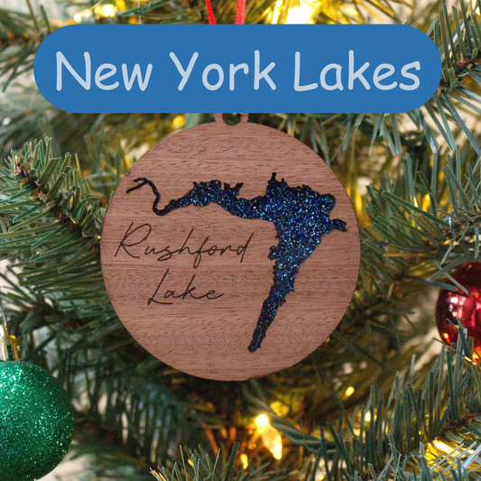 Glitter Acrylic and Wood Christmas Ornament Lake (New York)