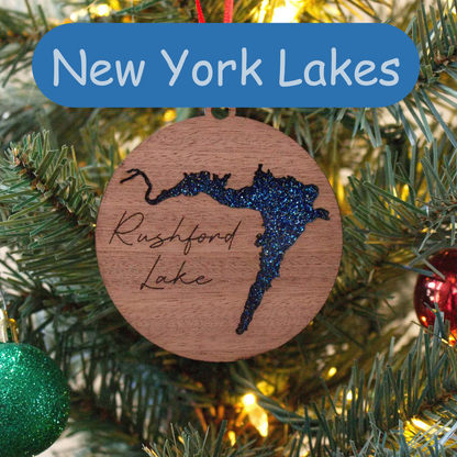 Glitter Acrylic and Wood Christmas Ornament Lake (New York) - Matt Granger Designs