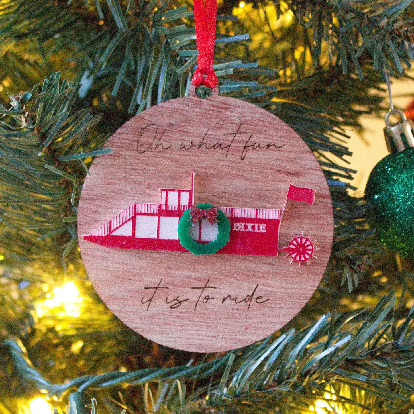 Acrylic and Wood Christmas Ornament (Dixie Boat)
