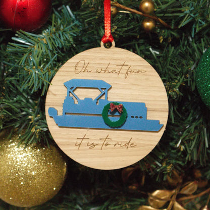 Oh What Fun It Is To Ride Christmas Ornaments - Pontoon, Golf Cart and Tractor - Matt Granger Designs