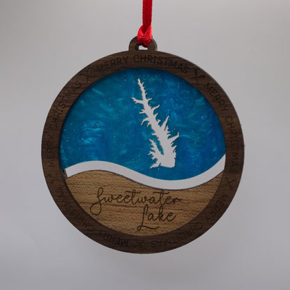 Wave Acrylic and Wood Christmas Ornament Lake (Indiana)