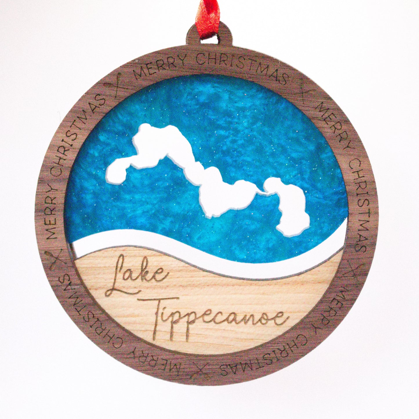 Wave Acrylic and Wood Christmas Ornament Lake (Indiana)