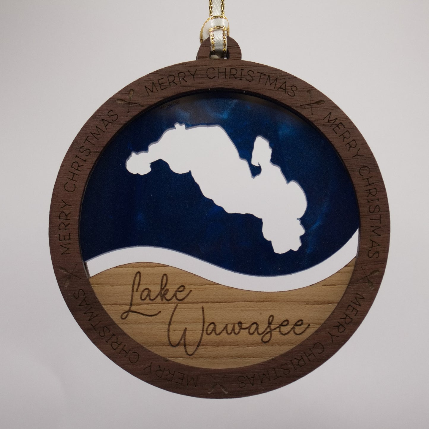 Wave Acrylic and Wood Christmas Ornament Lake (Indiana)