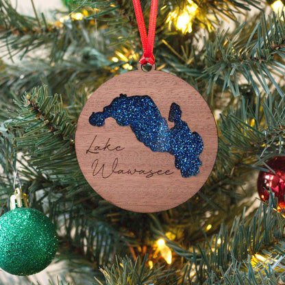 Glitter Acrylic and Wood Christmas Ornament Lake (Indiana) - Matt Granger Designs