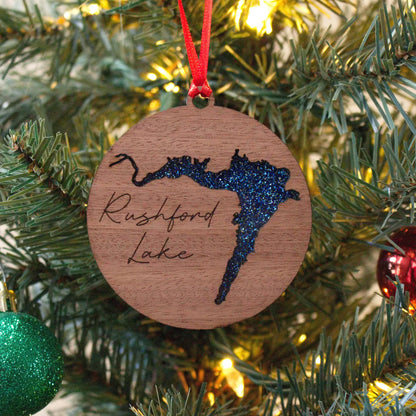 Glitter Acrylic and Wood Christmas Ornament Lake (New York) - Matt Granger Designs